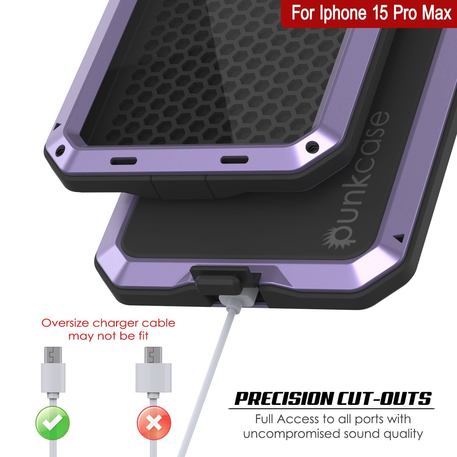 iPhone 15 Pro Max Metal Case, Heavy Duty Military Grade Armor Cover [shock proof] Full Body Hard [Purple]