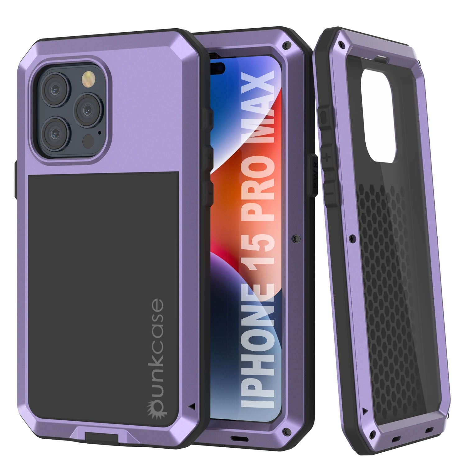 iPhone 15 Pro Max Metal Case, Heavy Duty Military Grade Armor Cover [shock proof] Full Body Hard [Purple]