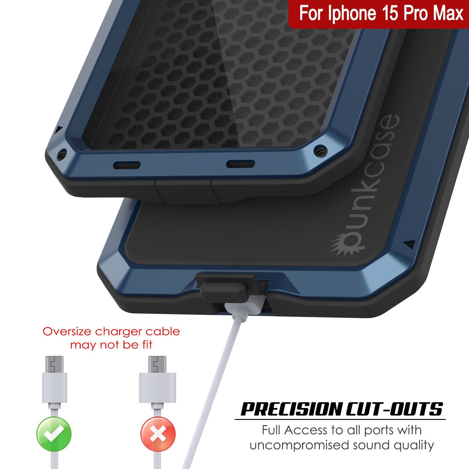 iPhone 15 Pro Max Metal Case, Heavy Duty Military Grade Armor Cover [shock proof] Full Body Hard [Blue]