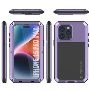 iPhone 15 Pro Max Metal Case, Heavy Duty Military Grade Armor Cover [shock proof] Full Body Hard [Purple]