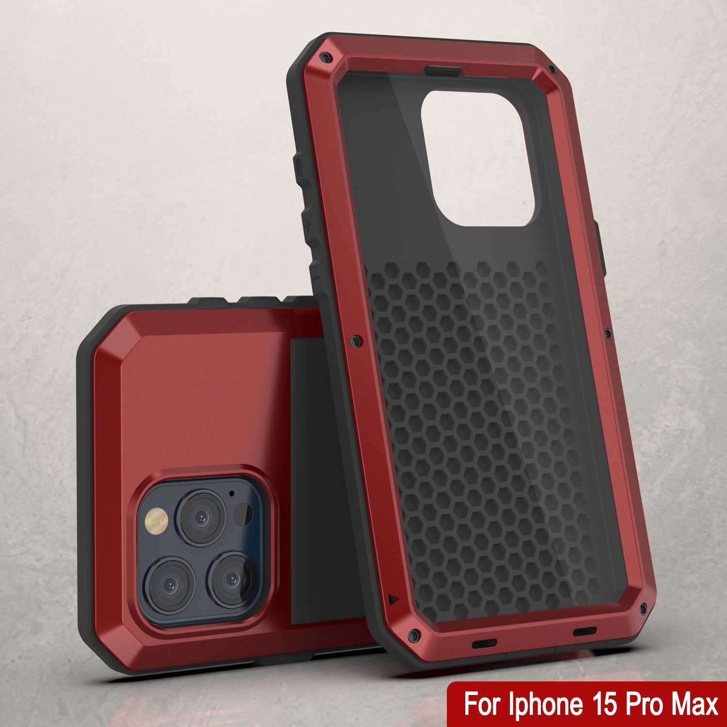 iPhone 15 Pro Max Metal Case, Heavy Duty Military Grade Armor Cover [shock proof] Full Body Hard [Red]