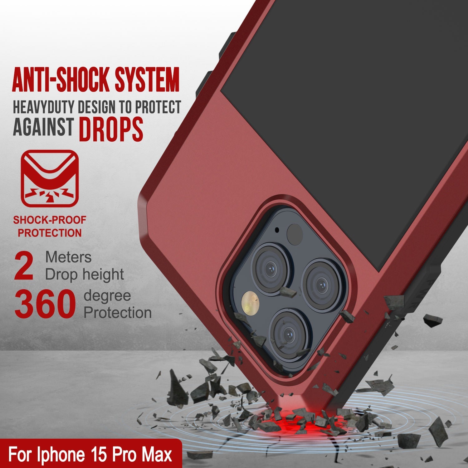 iPhone 15 Pro Max Metal Case, Heavy Duty Military Grade Armor Cover [shock proof] Full Body Hard [Red]