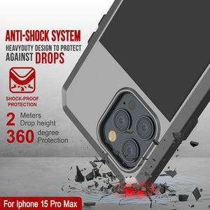 iPhone 15 Pro Max Metal Case, Heavy Duty Military Grade Armor Cover [shock proof] Full Body Hard [Silver]