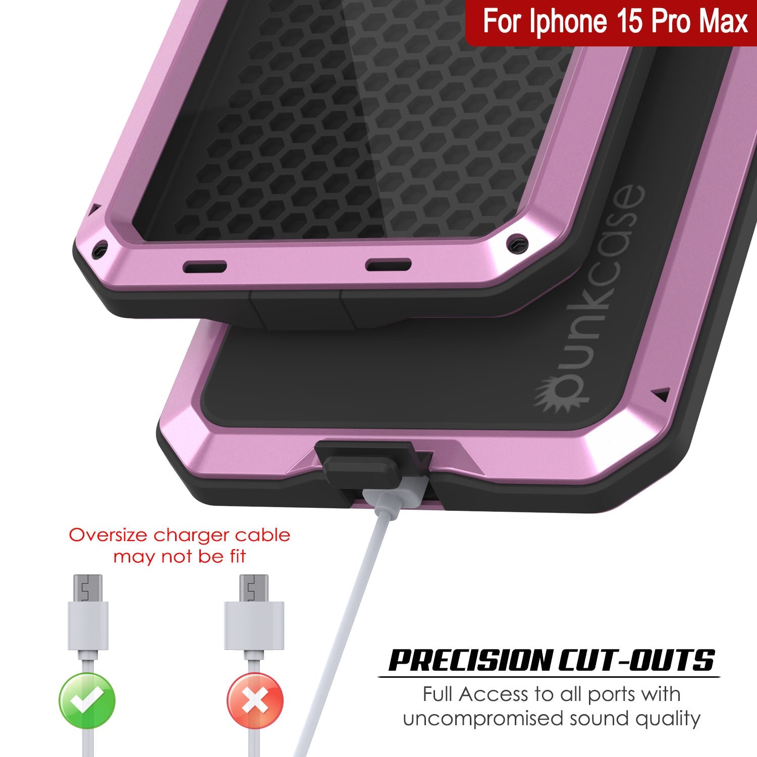 iPhone 15 Pro Max Metal Case, Heavy Duty Military Grade Armor Cover [shock proof] Full Body Hard [Pink]