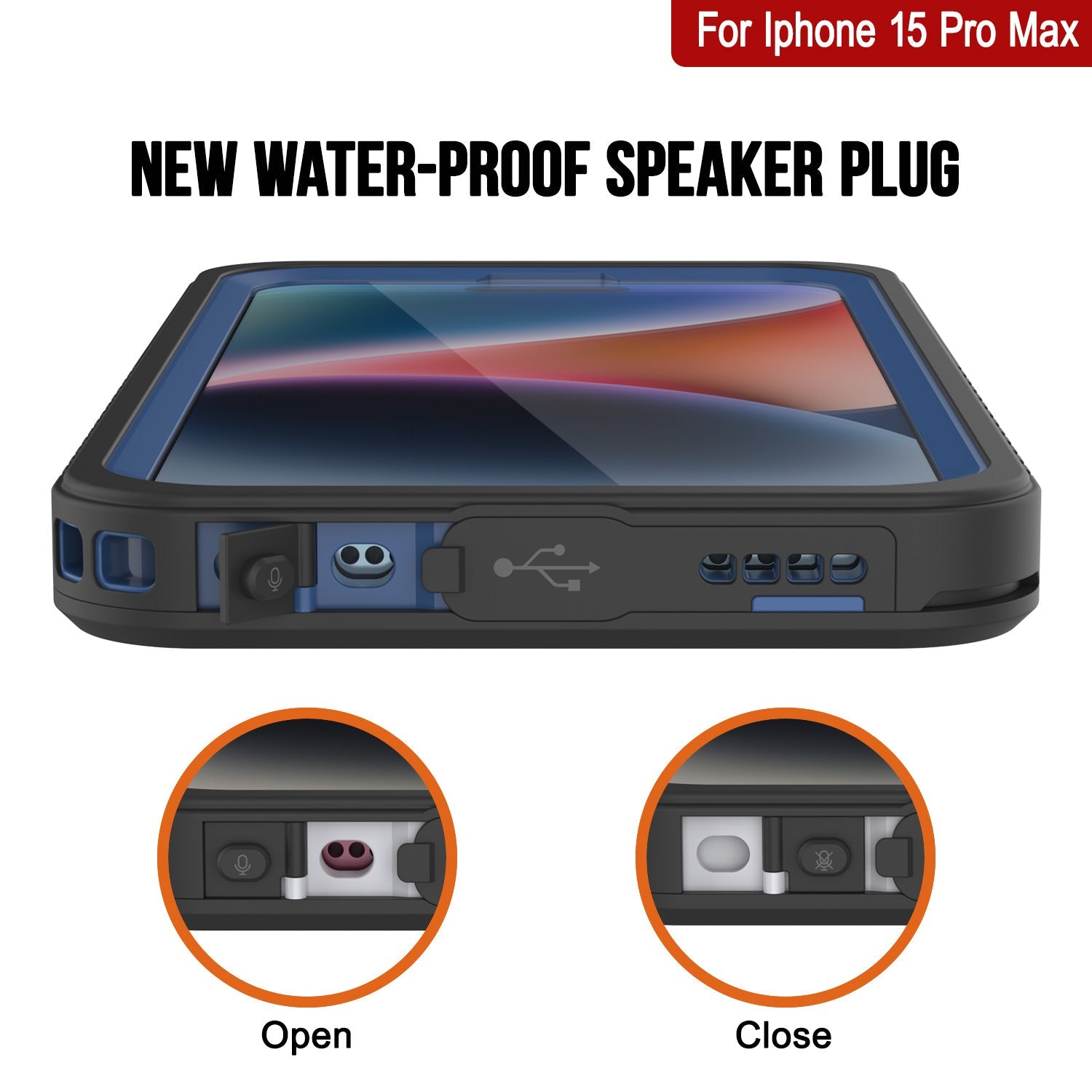 iPhone 15 Pro Max Waterproof Case, Punkcase [Extreme Series] Armor Cover W/ Built In Screen Protector [Navy Blue]