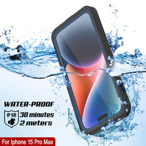 iPhone 15 Pro Max Waterproof Case, Punkcase [Extreme Series] Armor Cover W/ Built In Screen Protector [Navy Blue]