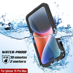 iPhone 15 Pro Max Waterproof Case, Punkcase [Extreme Series] Armor Cover W/ Built In Screen Protector [Black]