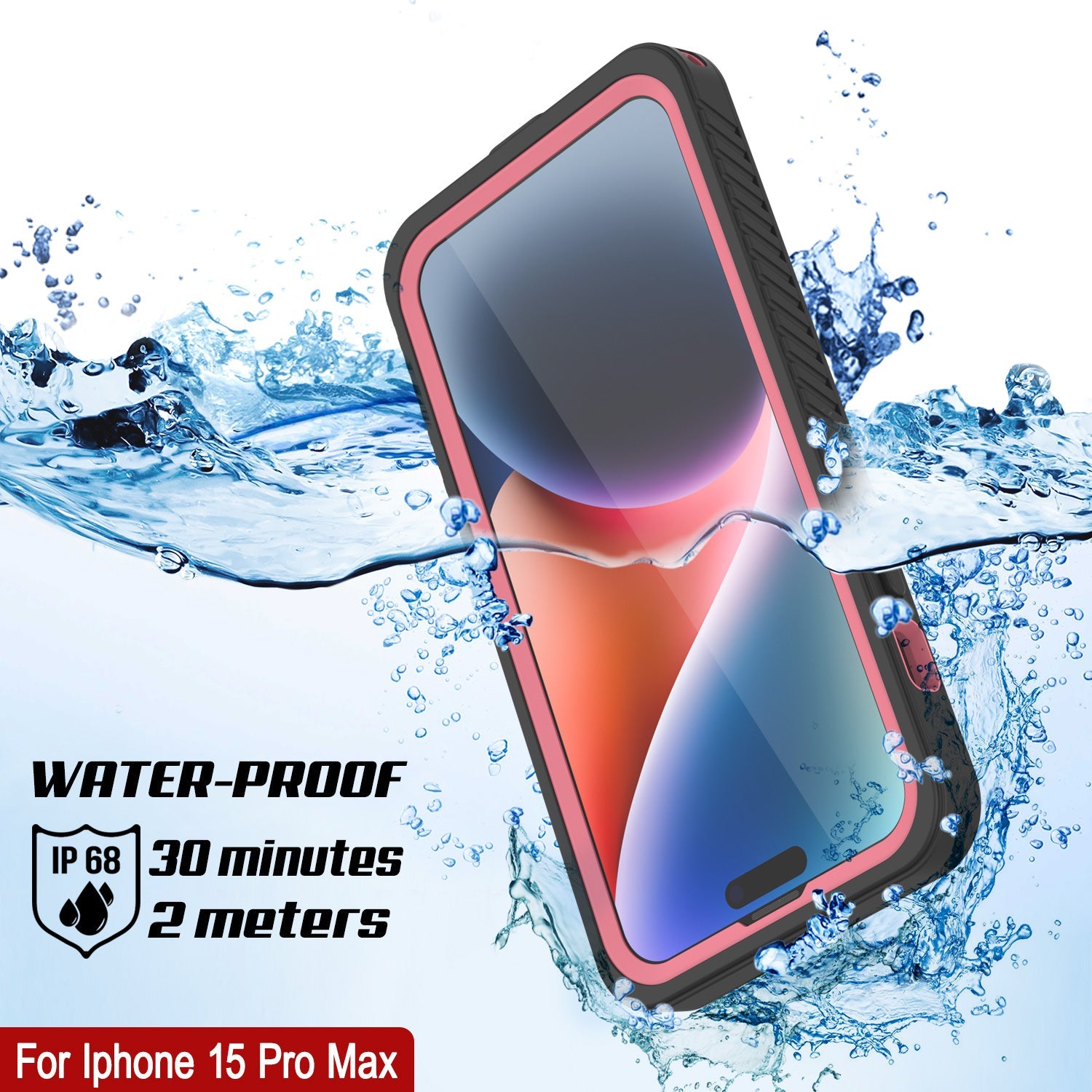 iPhone 15 Pro Max Waterproof Case, Punkcase [Extreme Series] Armor Cover W/ Built In Screen Protector [Pink]