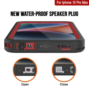 iPhone 15 Pro Max Waterproof Case, Punkcase [Extreme Series] Armor Cover W/ Built In Screen Protector [Red]