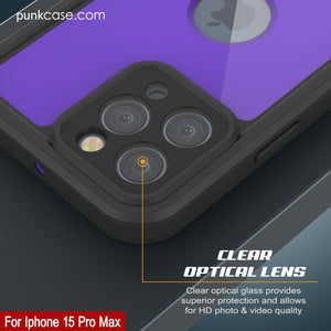 iPhone 15 Pro Max Waterproof IP68 Case, Punkcase [Purple] [StudStar Series] [Slim Fit] [Dirtproof]