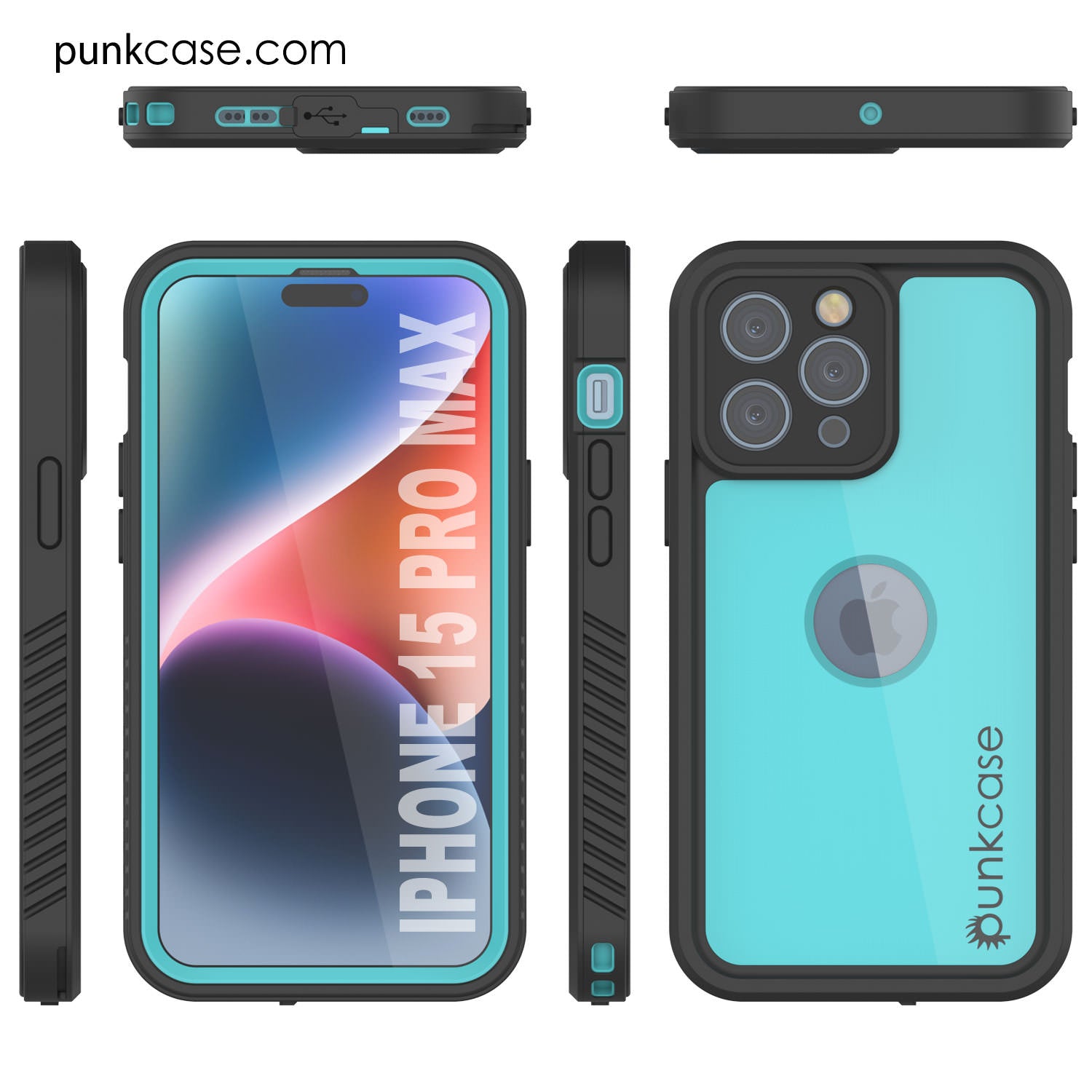 iPhone 15 Pro Max Waterproof IP68 Case, Punkcase [Teal] [StudStar Series] [Slim Fit]