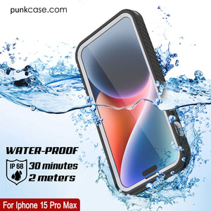 iPhone 15 Pro Max Waterproof IP68 Case, Punkcase [White] [StudStar Series] [Slim Fit] [Dirtproof]