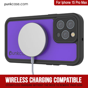 iPhone 15 Pro Max Waterproof IP68 Case, Punkcase [Purple] [StudStar Series] [Slim Fit] [Dirtproof]