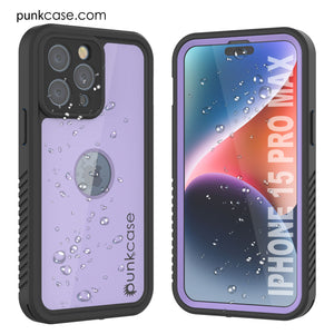 iPhone 15 Pro Max Waterproof IP68 Case, Punkcase [Lilac] [StudStar Series] [Slim Fit] [Dirtproof]