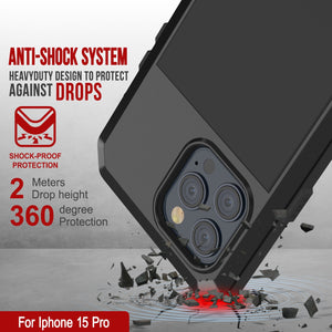 iPhone 15 Pro Metal Case, Heavy Duty Military Grade Armor Cover [shock proof] Full Body Hard [Black]