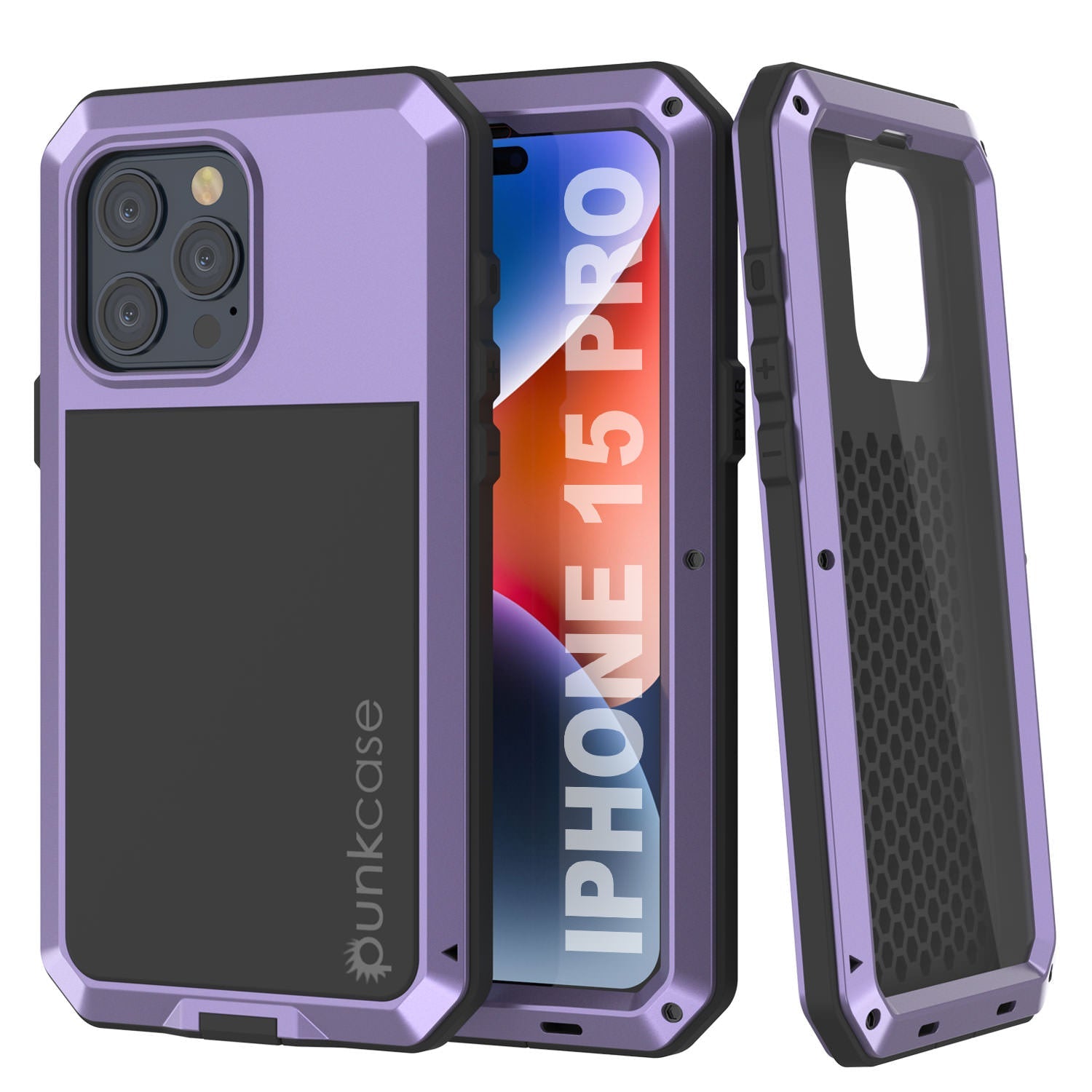 iPhone 15 Pro Metal Case, Heavy Duty Military Grade Armor Cover [shock proof] Full Body Hard [Purple]