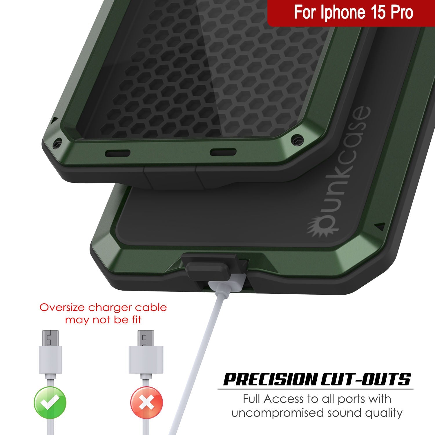 iPhone 15 Pro Metal Case, Heavy Duty Military Grade Armor Cover [shock proof] Full Body Hard [Dark Green]