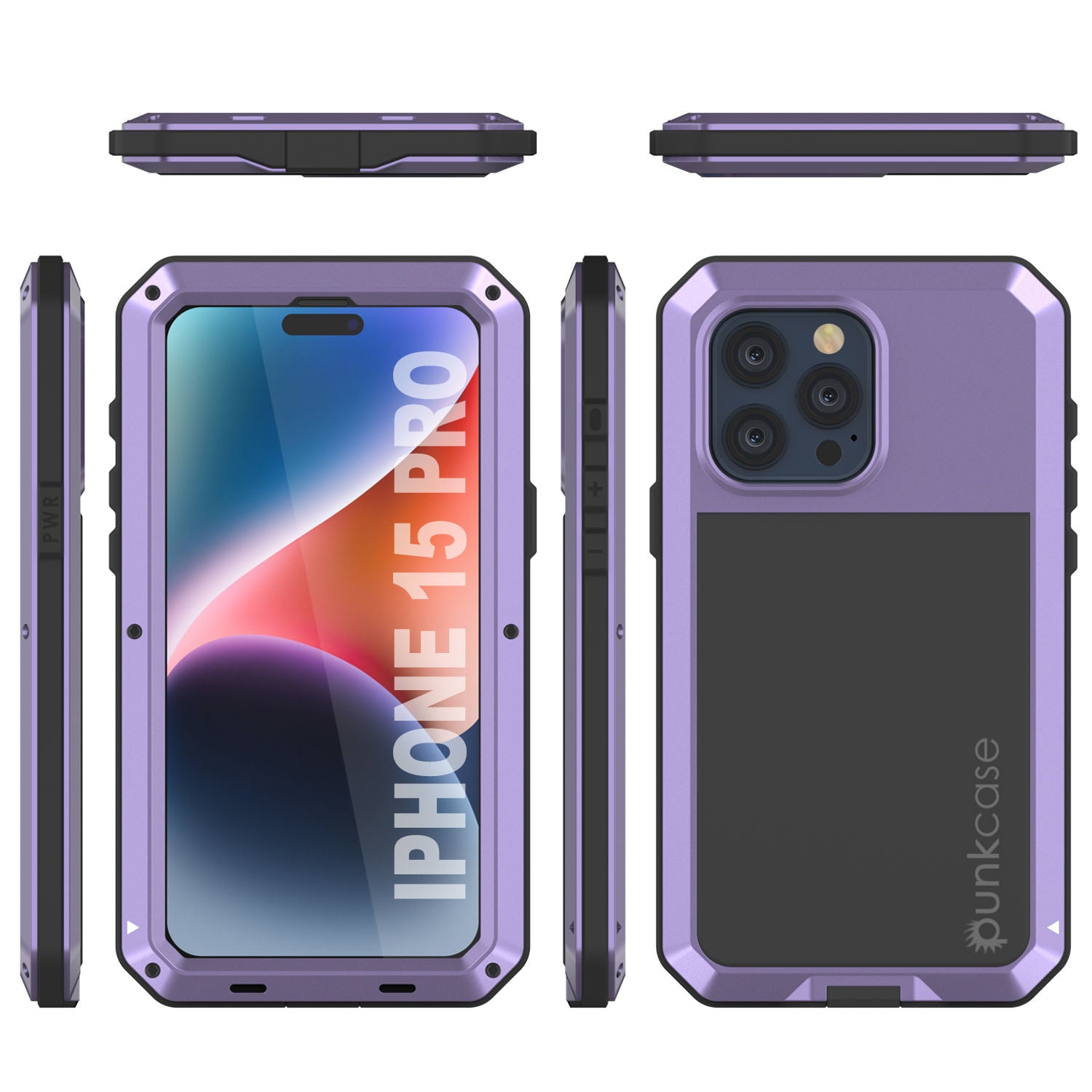 iPhone 15 Pro Metal Case, Heavy Duty Military Grade Armor Cover [shock proof] Full Body Hard [Purple]