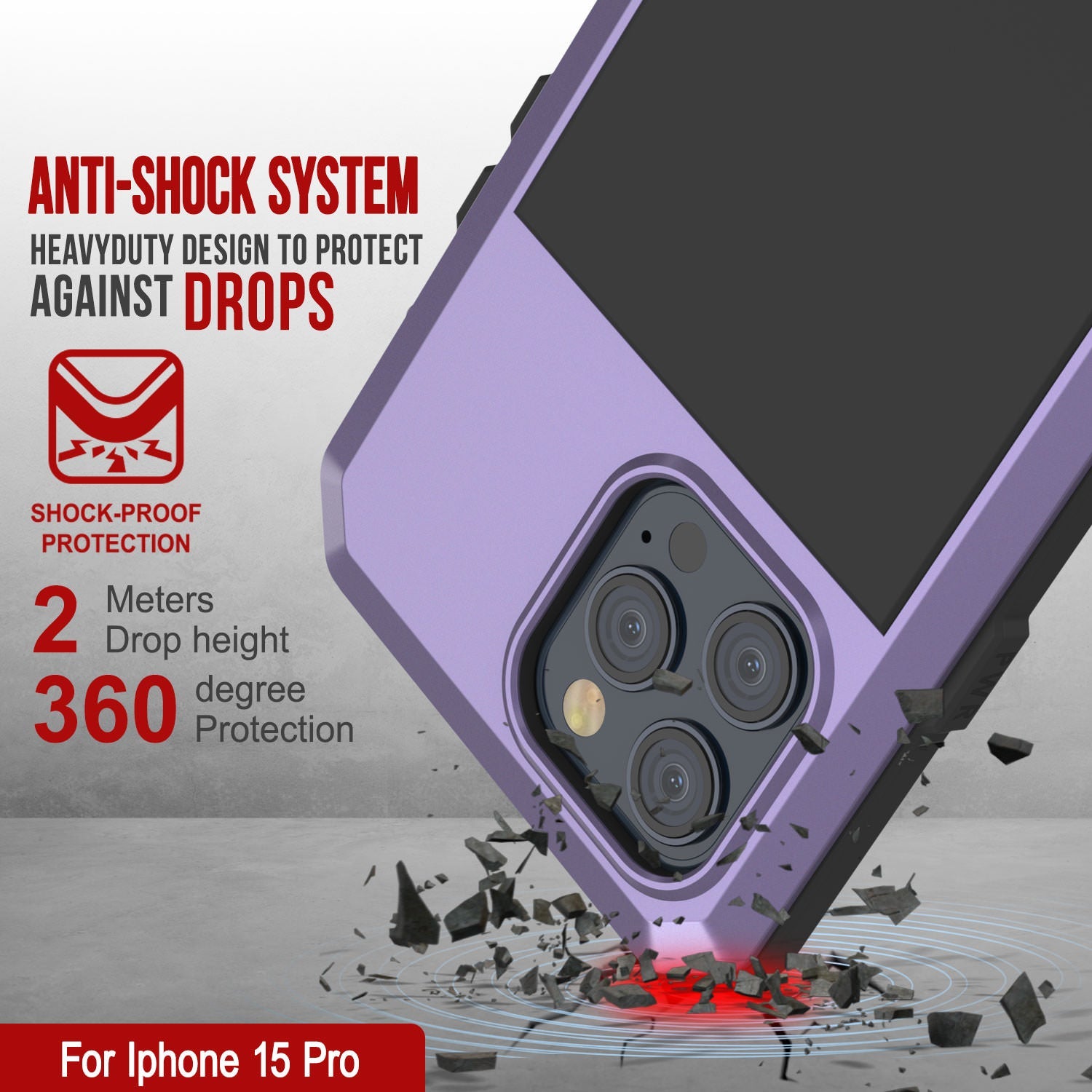 iPhone 15 Pro Metal Case, Heavy Duty Military Grade Armor Cover [shock proof] Full Body Hard [Purple]