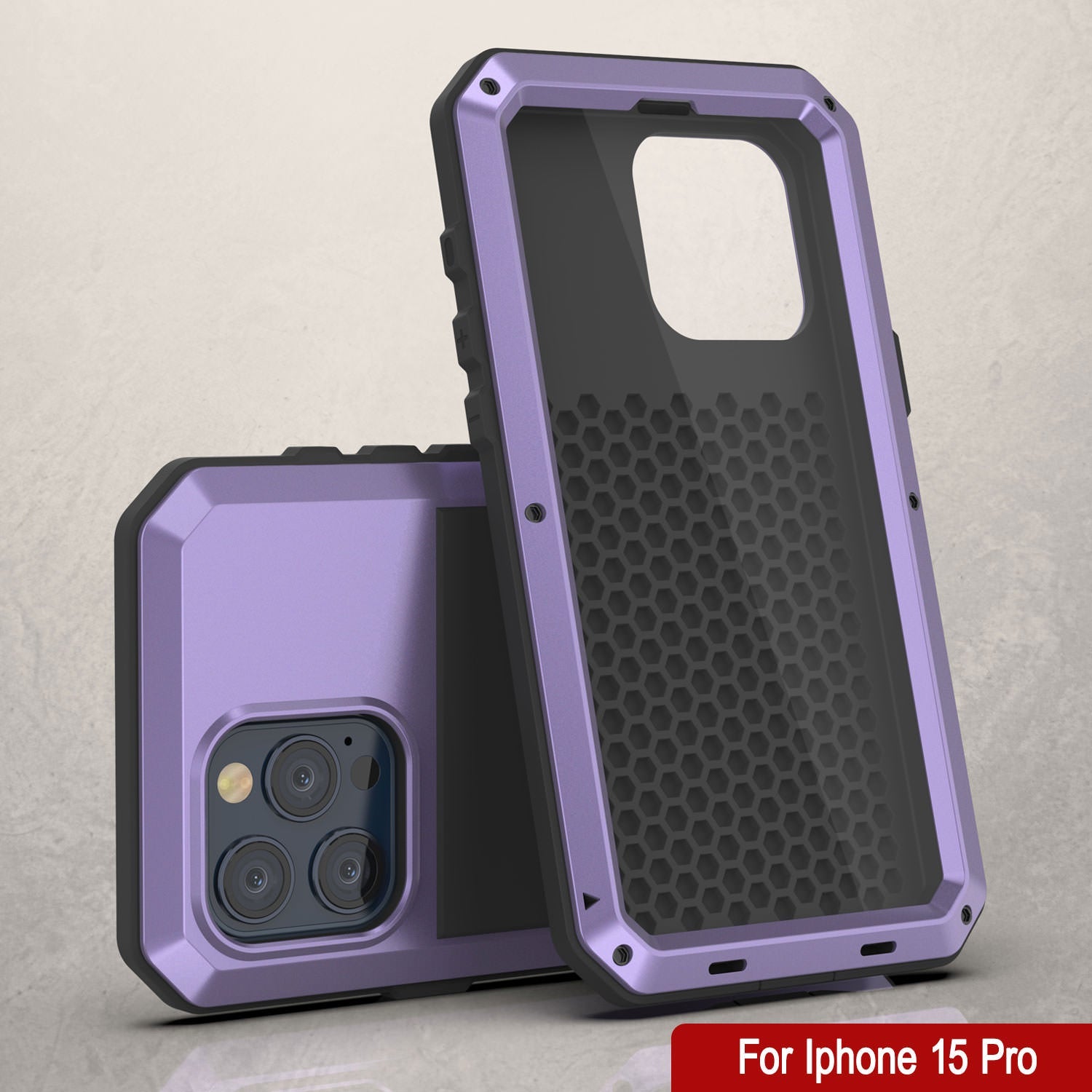 iPhone 15 Pro Metal Case, Heavy Duty Military Grade Armor Cover [shock proof] Full Body Hard [Purple]