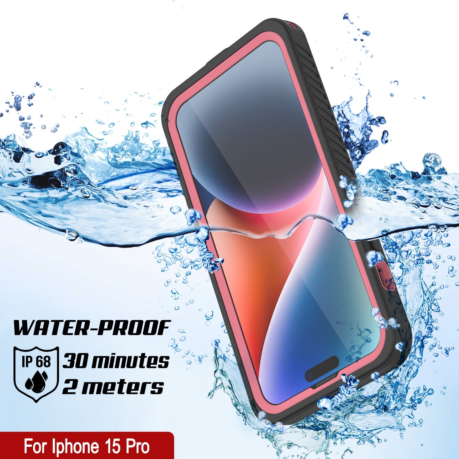 iPhone 15 Pro Waterproof Case, Punkcase [Extreme Series] Armor Cover W/ Built In Screen Protector [Pink]