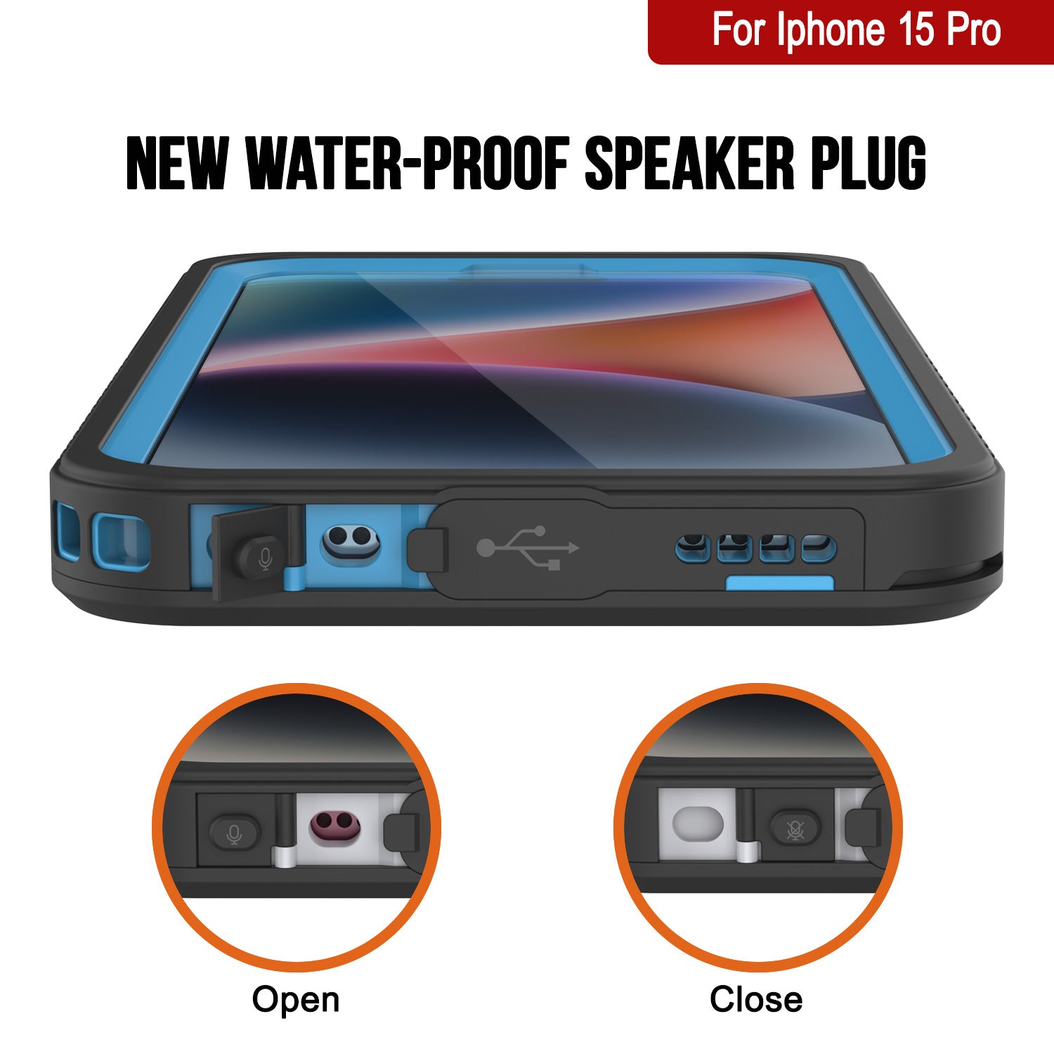 iPhone 15 Pro Waterproof Case, Punkcase [Extreme Series] Armor Cover W/ Built In Screen Protector [Light Blue]