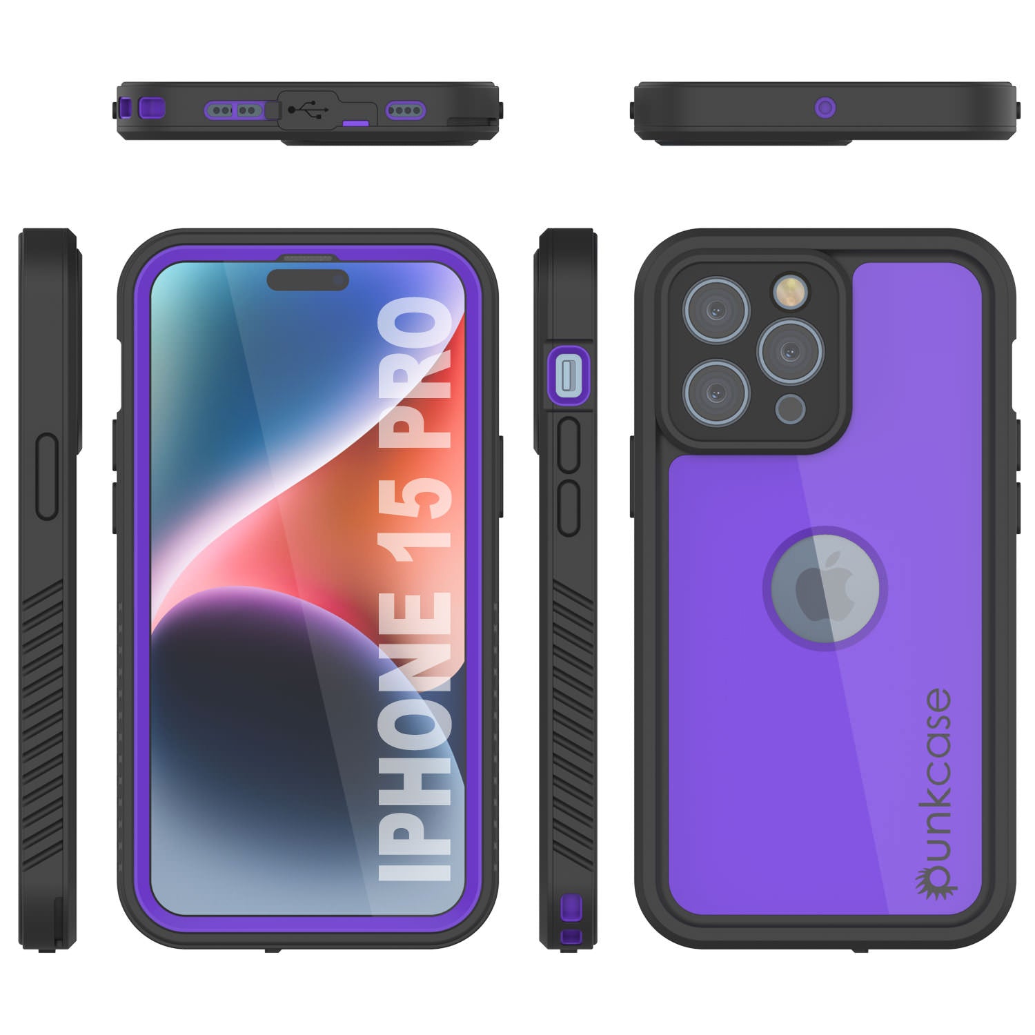 iPhone 15 Pro Waterproof IP68 Case, Punkcase [Purple] [StudStar Series] [Slim Fit] [Dirtproof]