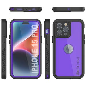 iPhone 15 Pro Waterproof IP68 Case, Punkcase [Purple] [StudStar Series] [Slim Fit] [Dirtproof]