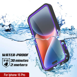 iPhone 15 Pro Waterproof IP68 Case, Punkcase [Purple] [StudStar Series] [Slim Fit] [Dirtproof]