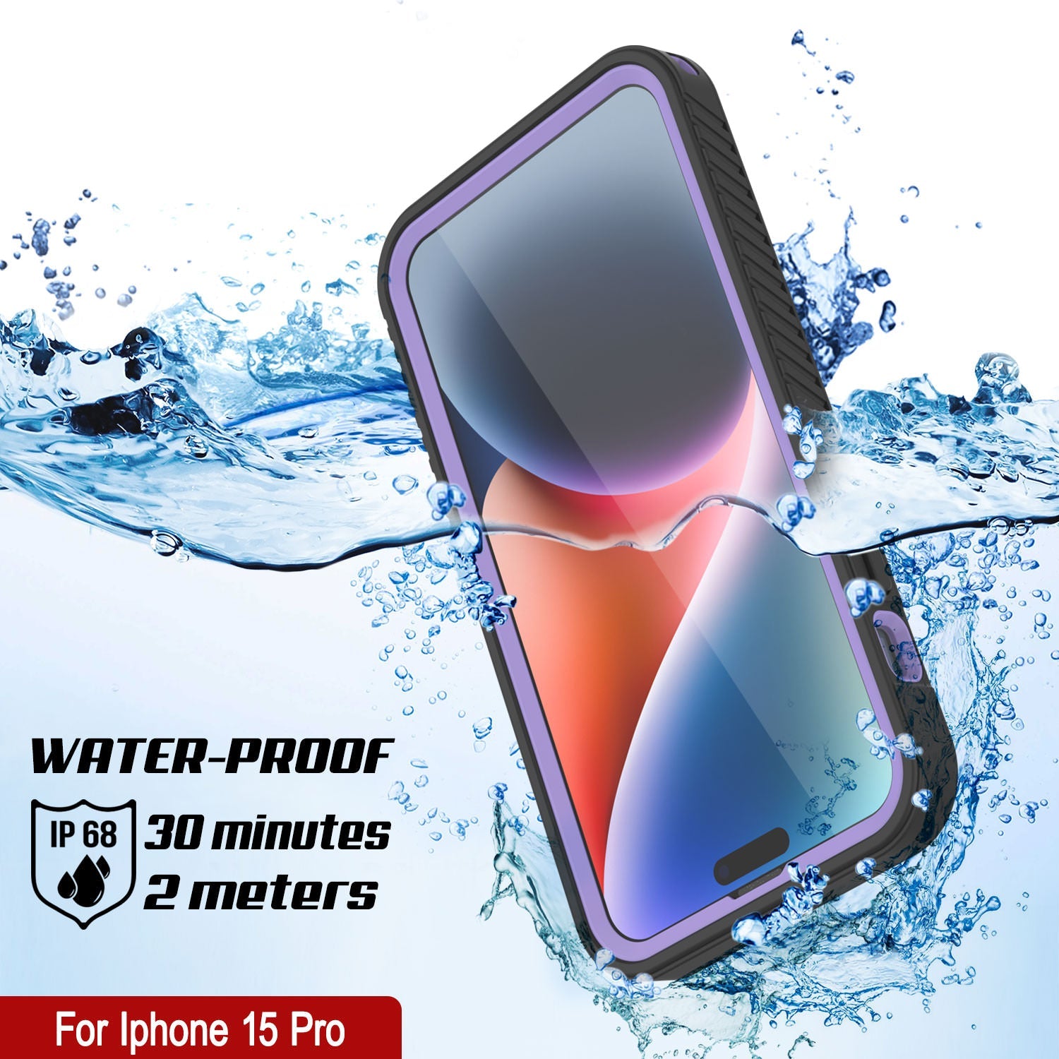 iPhone 15 Pro Waterproof IP68 Case, Punkcase [Lilac] [StudStar Series] [Slim Fit] [Dirtproof]