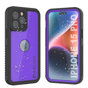 iPhone 15 Pro Waterproof IP68 Case, Punkcase [Purple] [StudStar Series] [Slim Fit] [Dirtproof]