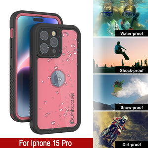 iPhone 15 Pro Waterproof IP68 Case, Punkcase [Pink] [StudStar Series] [Slim Fit] [Dirtproof]