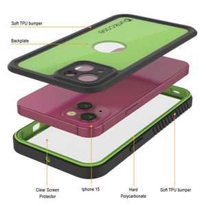 iPhone 15 Waterproof IP68 Case, Punkcase [Light green] [StudStar Series] [Slim Fit] [Dirtproof]