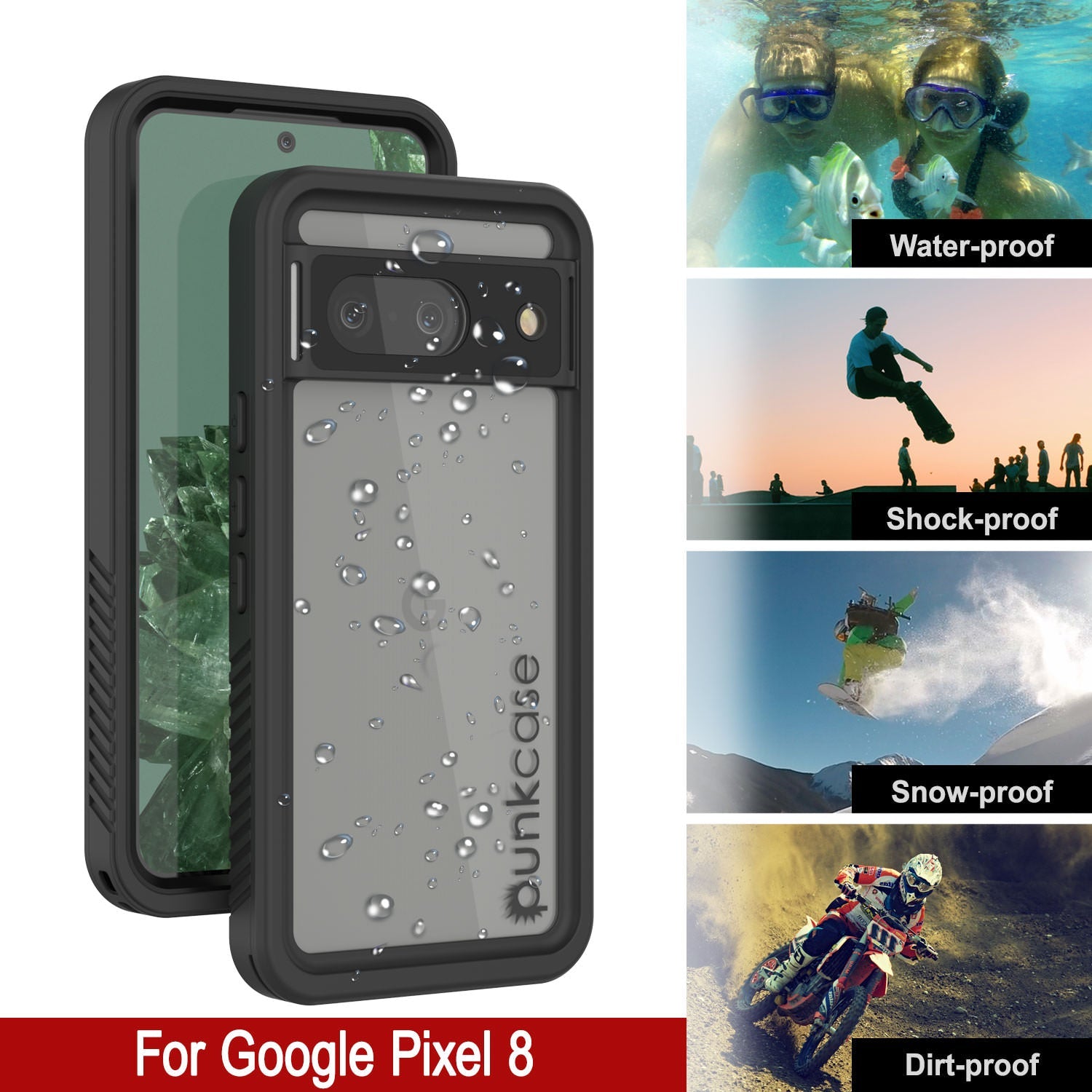 Google Pixel 8  Waterproof Case, Punkcase [Extreme Series] Armor Cover W/ Built In Screen Protector [Black]