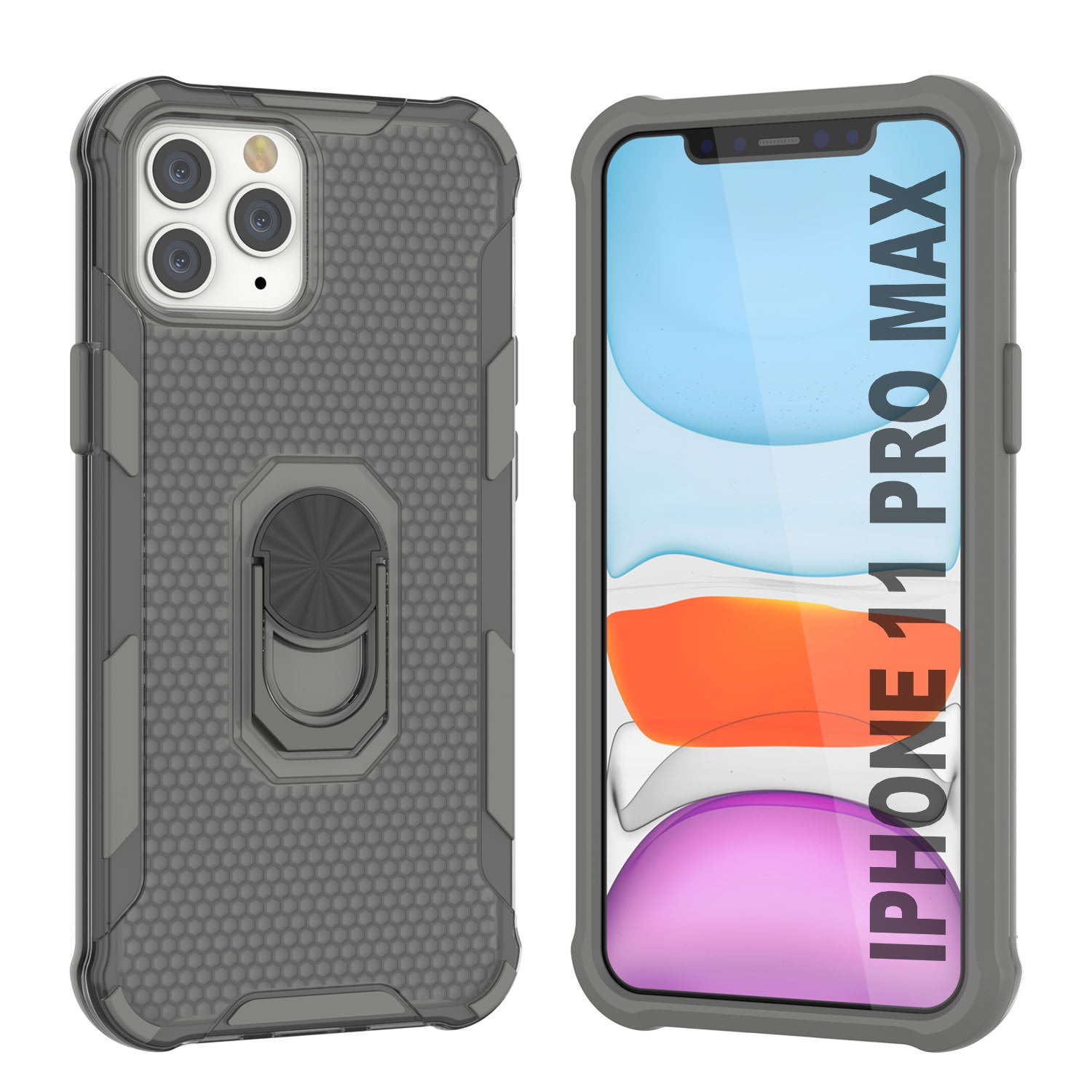 PunkCase for iPhone 11 Pro Max Case [Magnetix 2.0 Series] Clear Protective TPU Cover W/Kickstand [Grey]