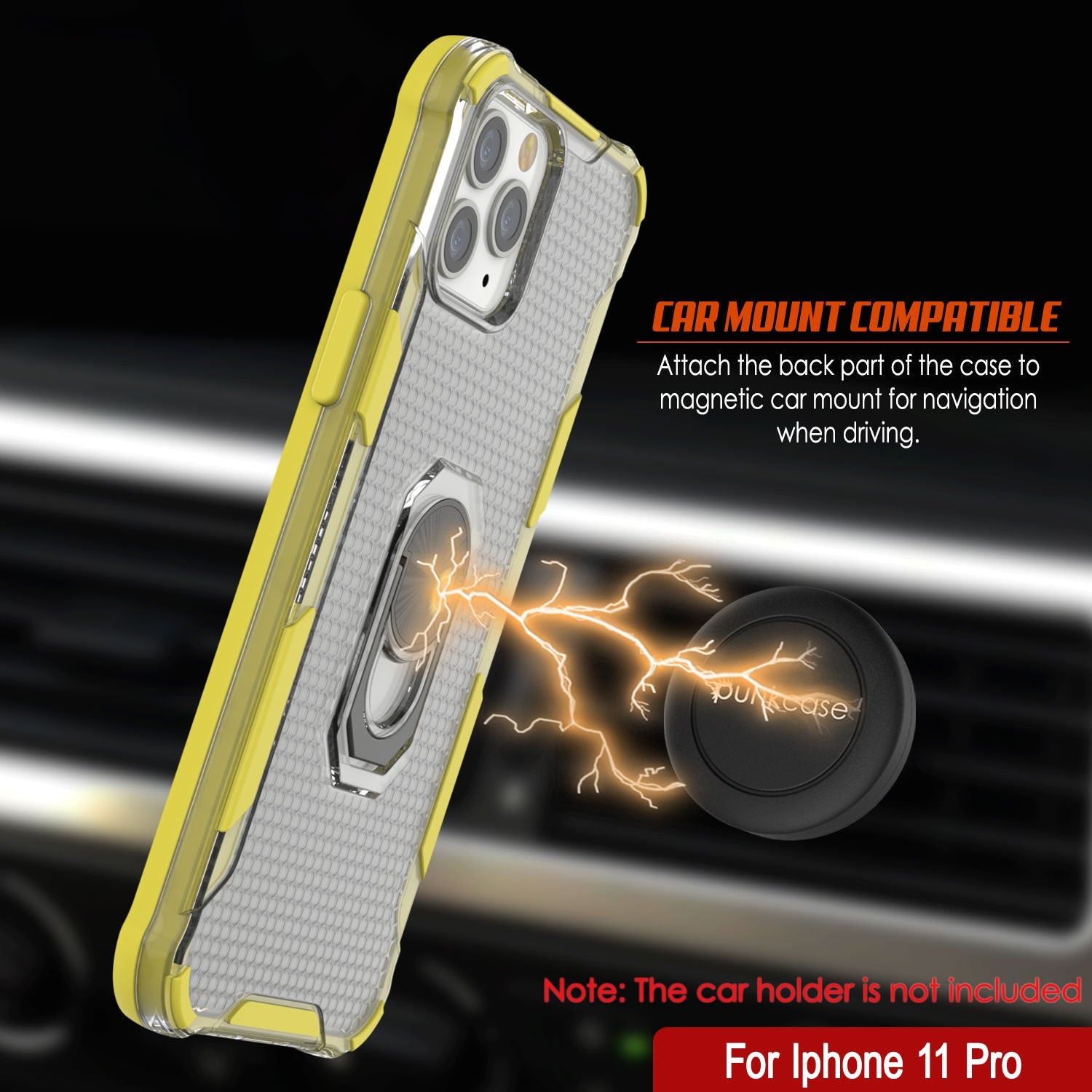 PunkCase for iPhone 11 Pro Case [Magnetix 2.0 Series] Clear Protective TPU Cover W/Kickstand [Yellow]