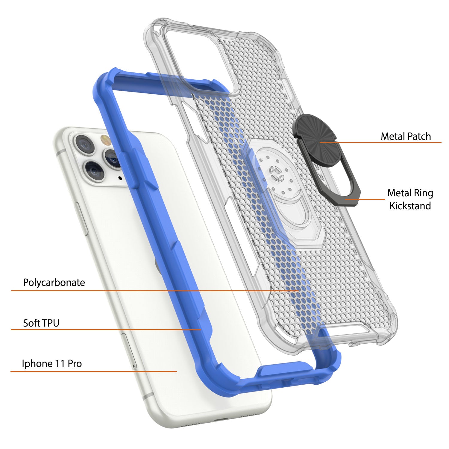 PunkCase for iPhone 11 Pro Case [Magnetix 2.0 Series] Clear Protective TPU Cover W/Kickstand [Blue]