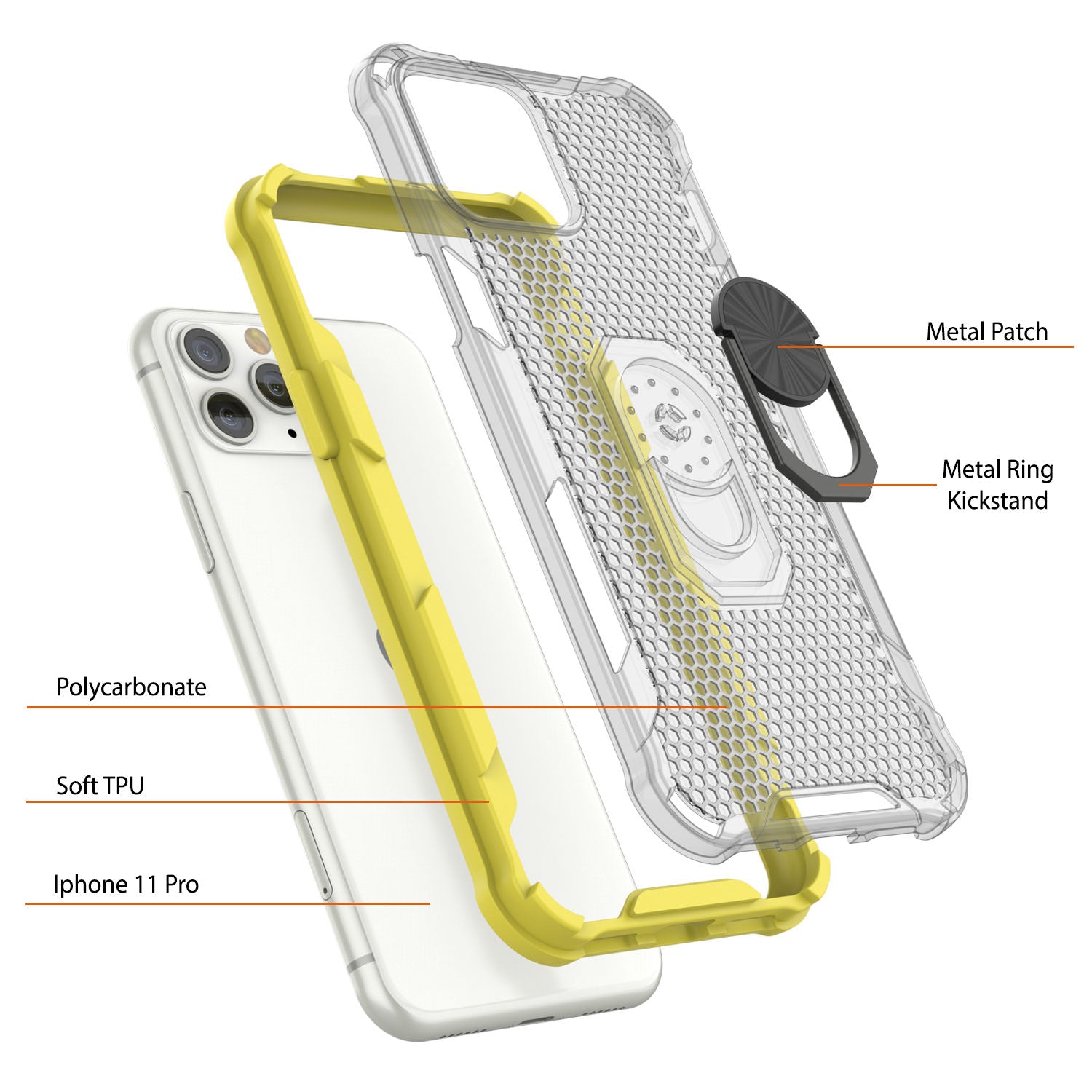 PunkCase for iPhone 11 Pro Case [Magnetix 2.0 Series] Clear Protective TPU Cover W/Kickstand [Yellow]