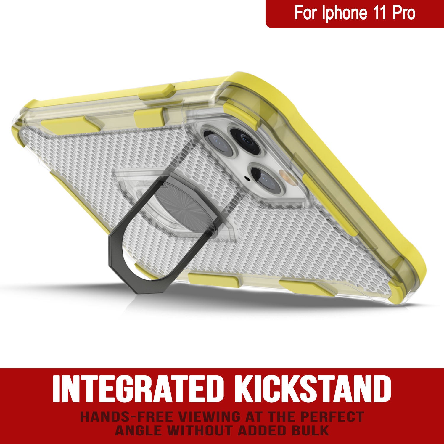 PunkCase for iPhone 11 Pro Case [Magnetix 2.0 Series] Clear Protective TPU Cover W/Kickstand [Yellow]