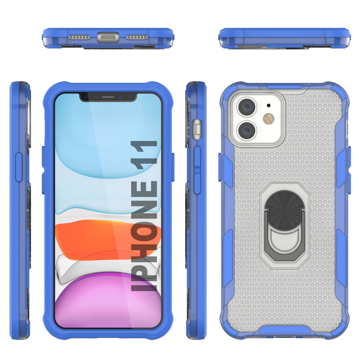 PunkCase for iPhone 11 Case [Magnetix 2.0 Series] Clear Protective TPU Cover W/Kickstand [Blue]