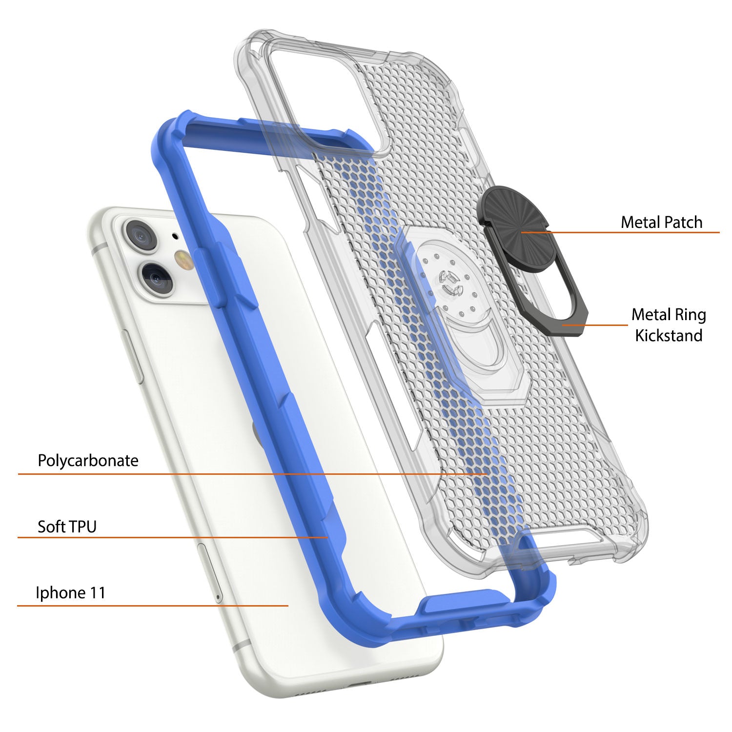 PunkCase for iPhone 11 Case [Magnetix 2.0 Series] Clear Protective TPU Cover W/Kickstand [Blue]