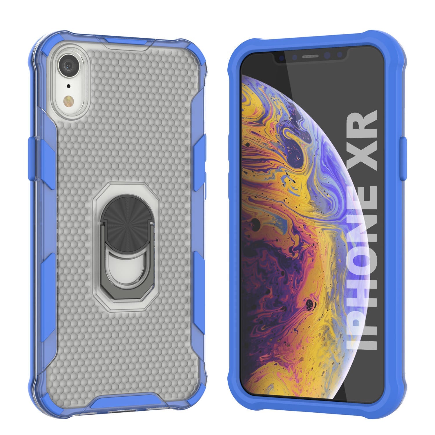 PunkCase for iPhone XR Case [Magnetix 2.0 Series] Clear Protective TPU Cover W/Kickstand [Blue]