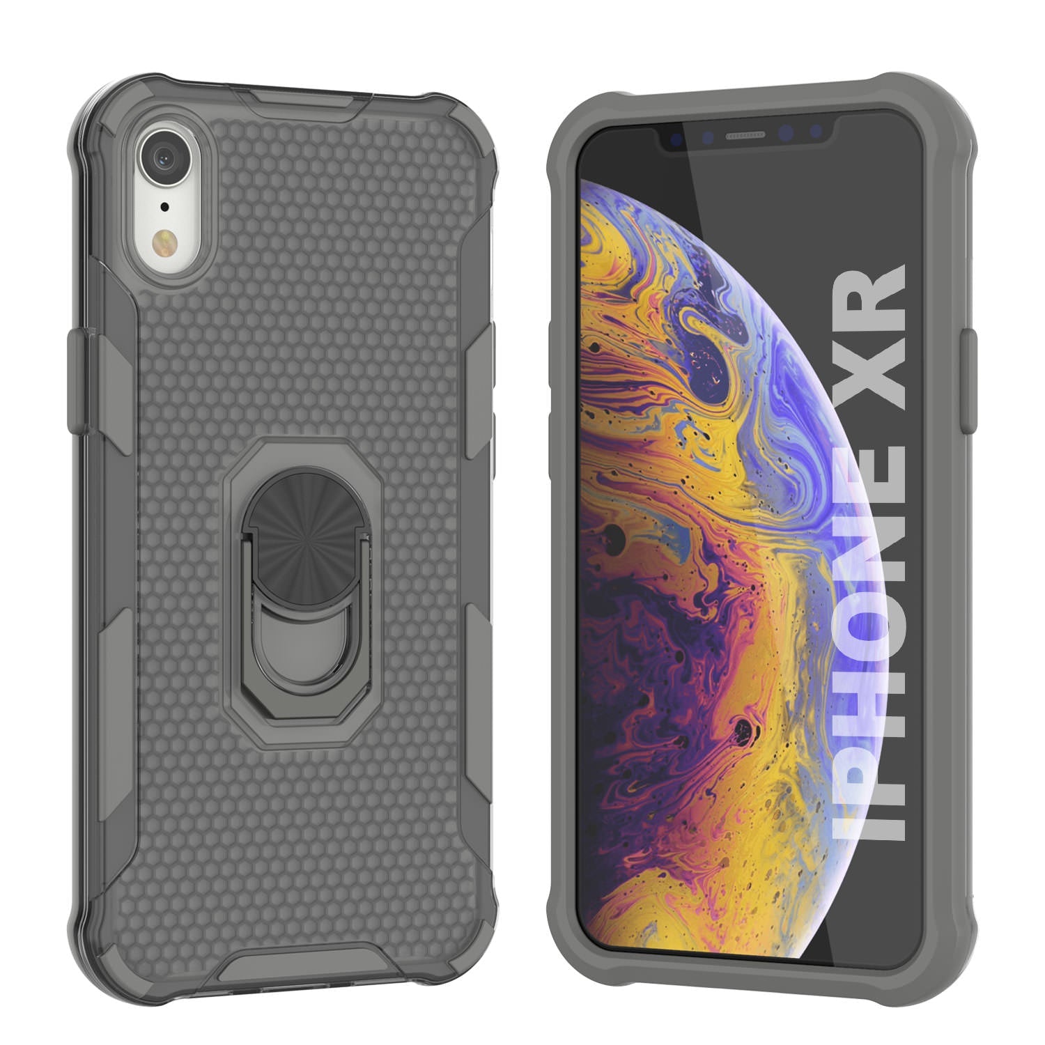 PunkCase for iPhone XR Case [Magnetix 2.0 Series] Clear Protective TPU Cover W/Kickstand [Grey]