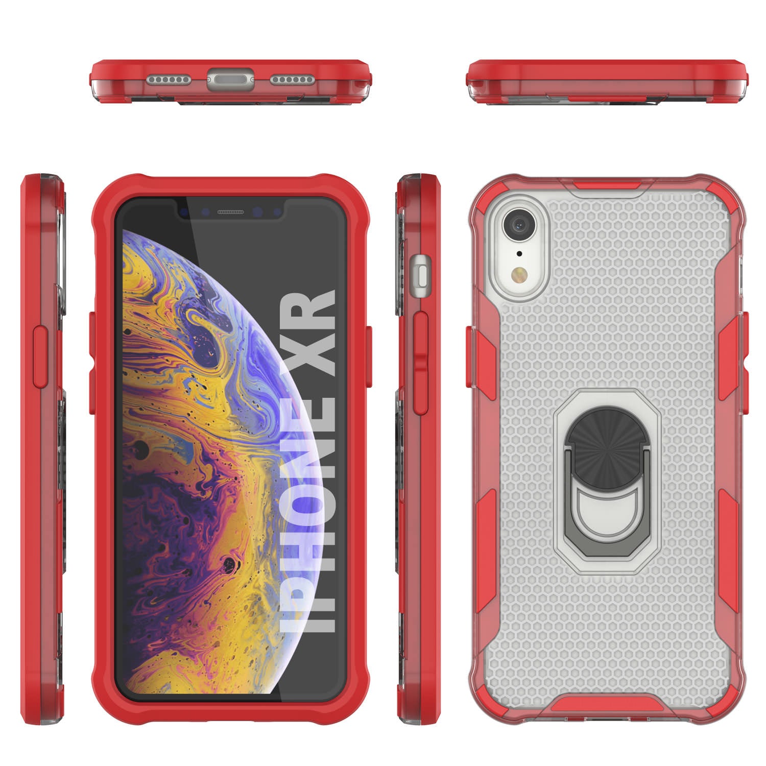 PunkCase for iPhone XR Case [Magnetix 2.0 Series] Clear Protective TPU Cover W/Kickstand [Red]