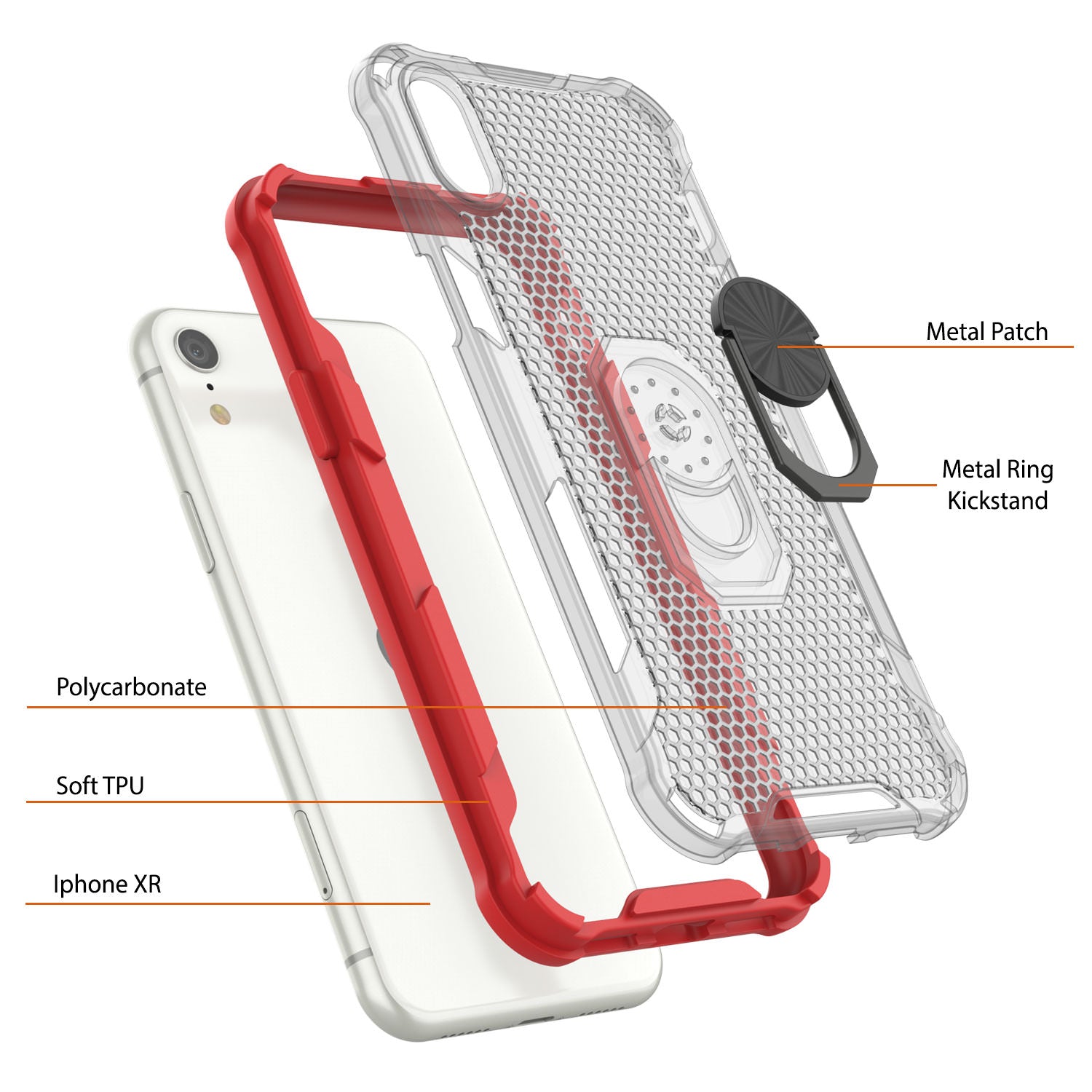 PunkCase for iPhone XR Case [Magnetix 2.0 Series] Clear Protective TPU Cover W/Kickstand [Red]