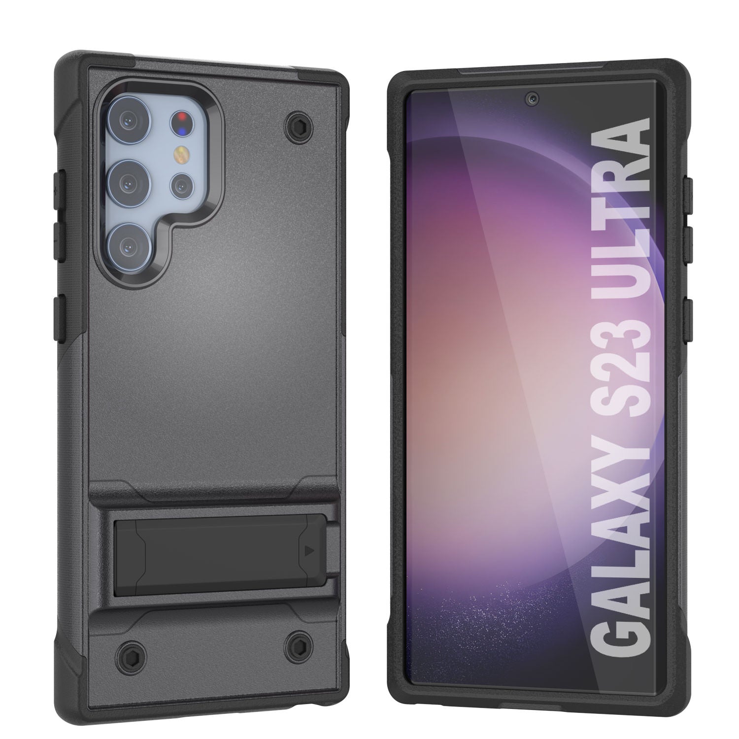 Punkcase Galaxy S23 Ultra Case [Reliance Series] Protective Hybrid Military Grade Cover W/Built-in Kickstand [Grey-Black]