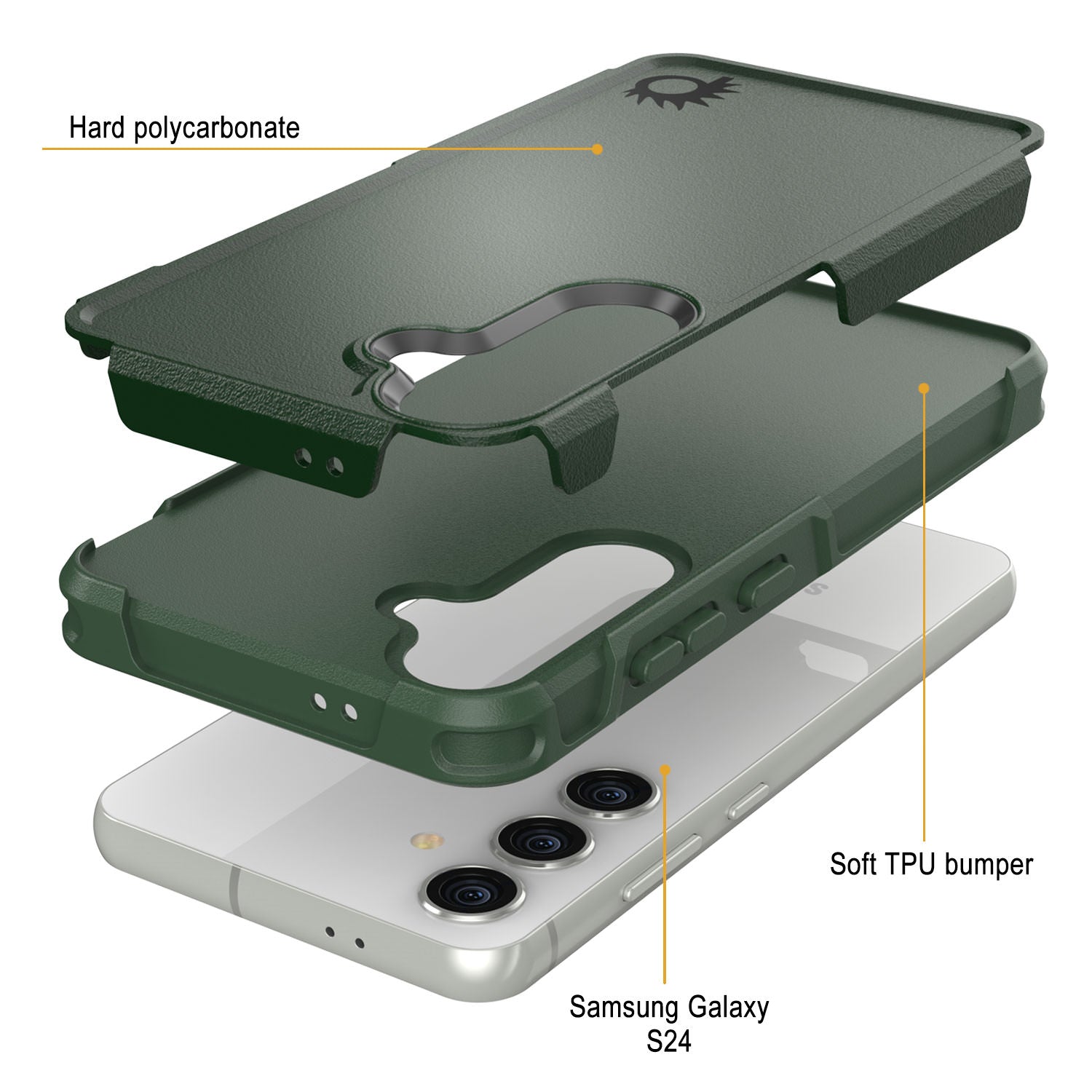 PunkCase Galaxy S24 Case, [Spartan 2.0 Series] Clear Rugged Heavy Duty Cover [Dark Green]