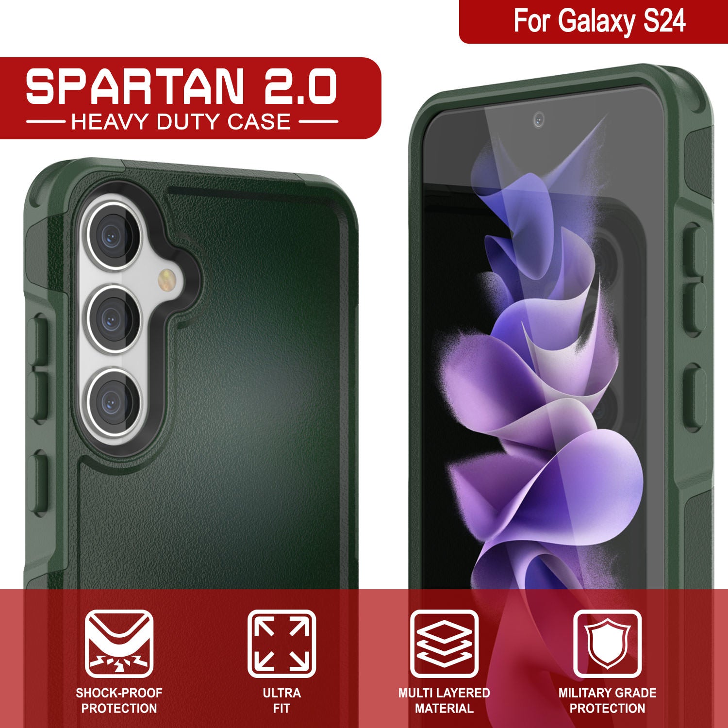 PunkCase Galaxy S24 Case, [Spartan 2.0 Series] Clear Rugged Heavy Duty Cover [Dark Green]