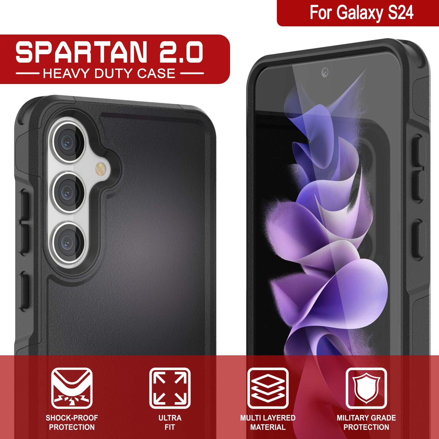 PunkCase Galaxy S24 Case, [Spartan 2.0 Series] Clear Rugged Heavy Duty Cover [Black]