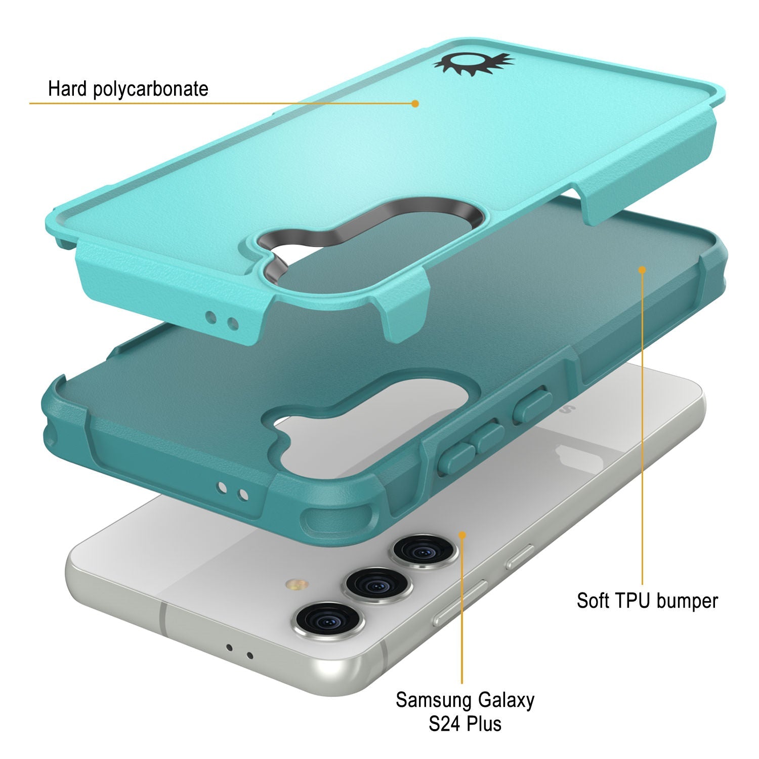 PunkCase Galaxy S24+ Plus Case, [Spartan 2.0 Series] Clear Rugged Heavy Duty Cover [Light Blue]